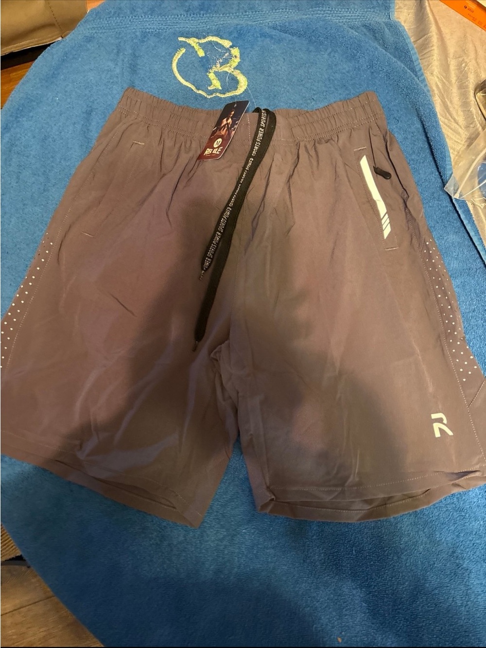 Rival Men's Athletic Shorts in Taupe-Grey with Reflective Trim